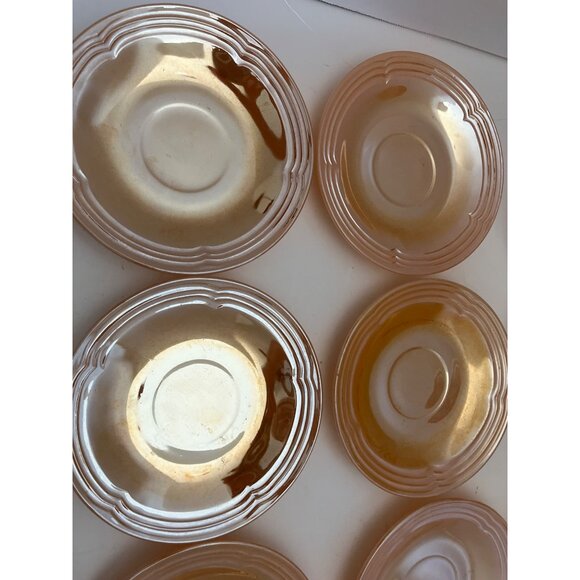 FireKing Peach Luster 3 Band Saucers Vintage Set of 8 - Picture 4 of 6